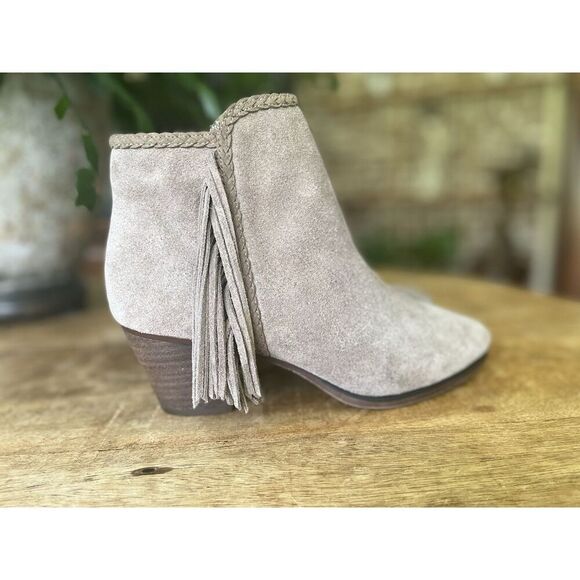 Franco Fortini Ella Suede Leather Ankle Boots Taupe Fringe Block Heel Size 6 - Picture 2 of 10